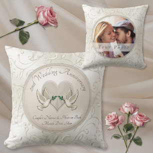 Photo Personalize Cotton Gifts for 2nd Anniversary Throw Pillow