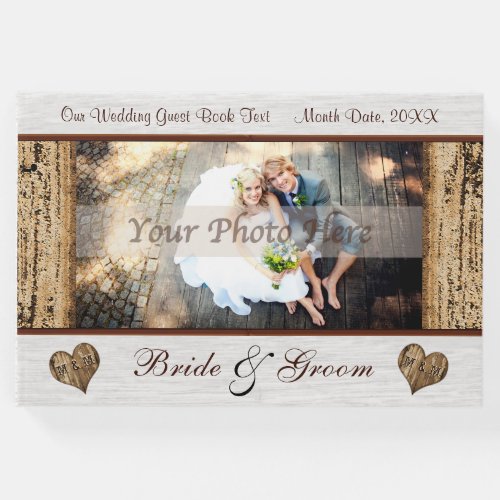 Photo Personalize Rustic Wooden Wedding Guest Book