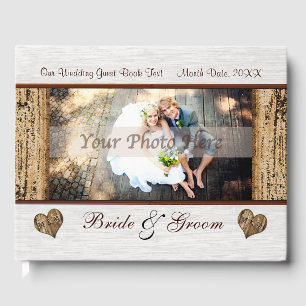 Photo Personalize Rustic Wooden Wedding Guest Book
