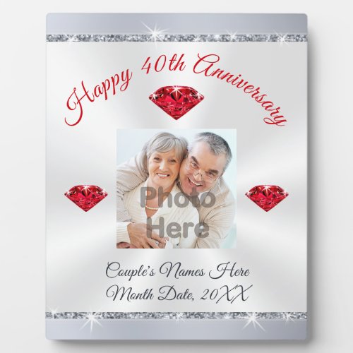 Photo Personalized 40 Years of Marriage Gift Plaque