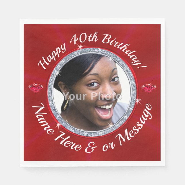 Photo, Personalized 40th Birthday Napkins for Her (Front)