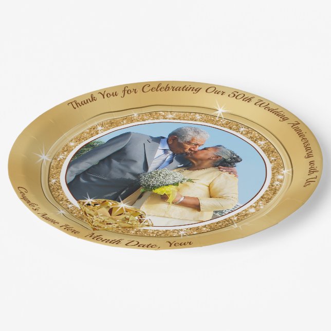 Photo, Personalized 50th Anniversary Paper Plates (Angled)