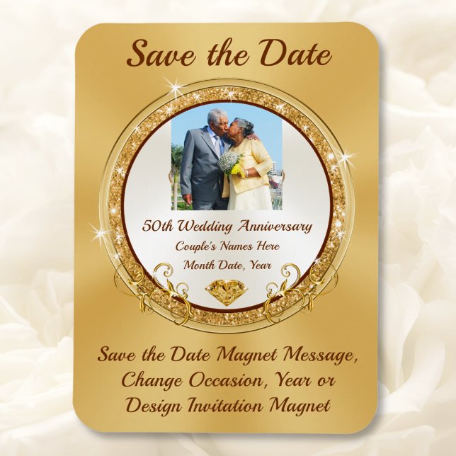 Photo Personalized, 50th Anniversary Save the Date Magnet (Golden wedding anniversary ideas. 50th anniversary save the date magnets. Save the Date with Picture)