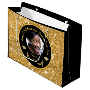 Photo Personalized, 50th Birthday Gift Bags, Her Large Gift Bag