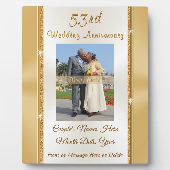Photo Personalized 53rd Wedding Anniversary Gift Plaque (Front)