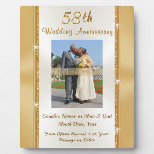 Photo Personalized 58 Wedding Anniversary Gift Plaque