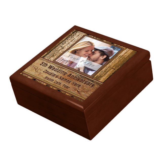 Photo, Personalized, 5 Year Anniversary Gift Wood Gift Box (Side)