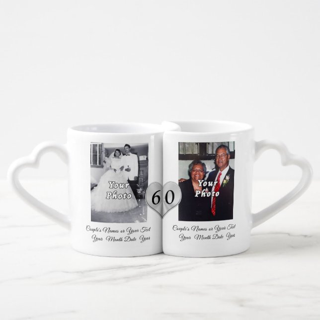 Photo Personalized 60th Wedding Anniversary Gift Coffee Mug Set (Front Nesting)