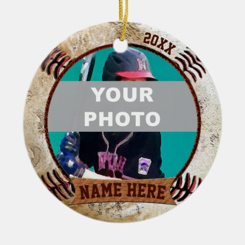 PHOTO Personalized Baseball Ornaments Text Photo