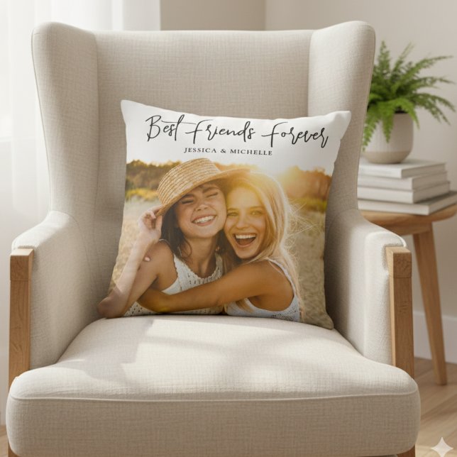 Photo Personalized Best Friends  Throw Pillow (Creator Uploaded)