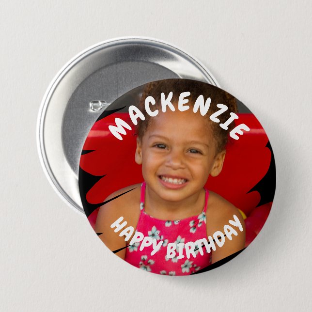 Photo Personalized Birthday Button (Front & Back)