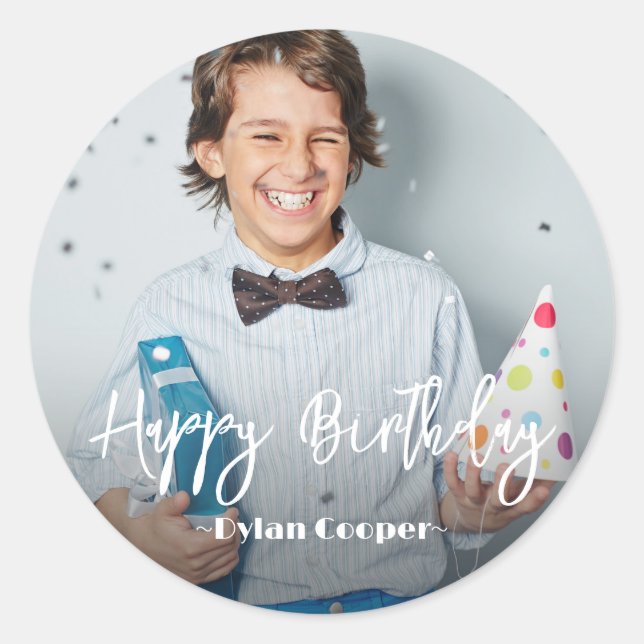 Photo Personalized Birthday Classic Round Sticker (Front)