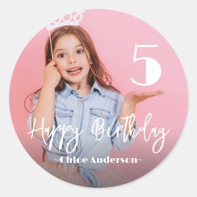 Photo Personalized Birthday Classic Round Sticker (Front)