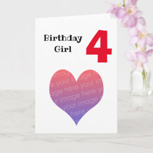 Photo personalized birthday girl (age 4) card