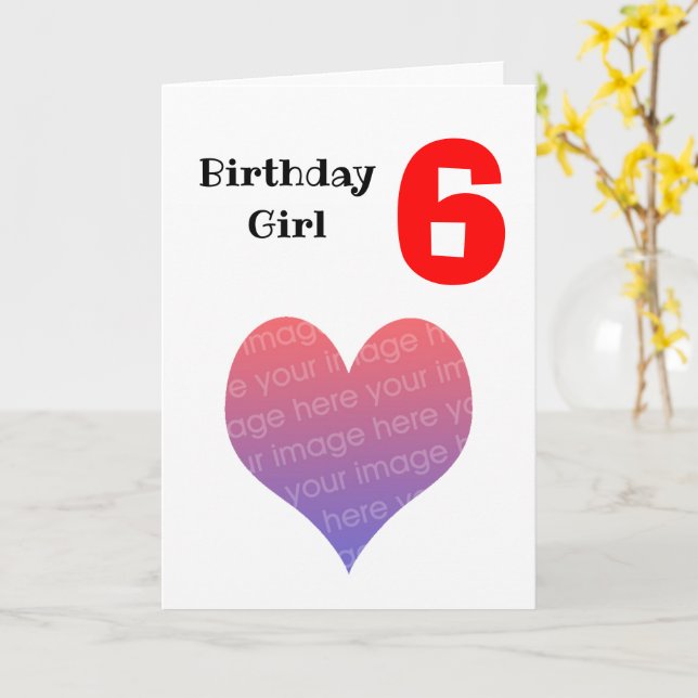 Photo personalized birthday girl (age 6) card (Yellow Flower)