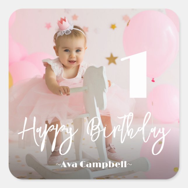 Photo Personalized Birthday Square Sticker (Front)