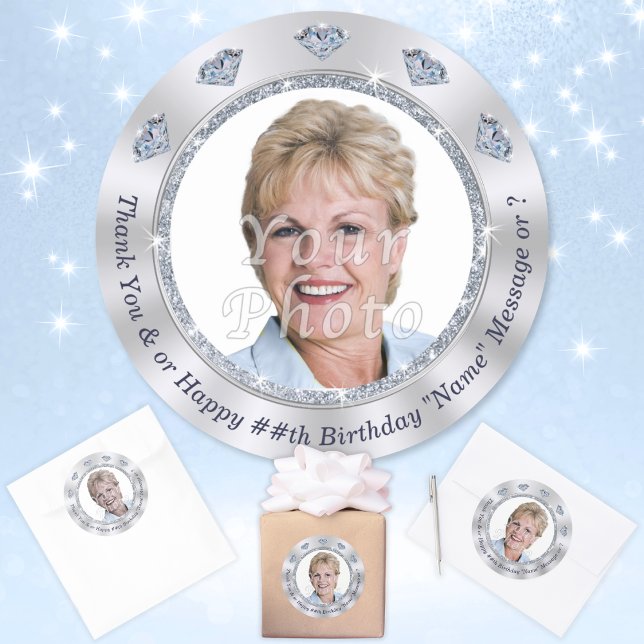 Photo Personalized, Birthday Stickers, ANY YEAR Classic Round Sticker (60th birthday stickers. Personalized Birthday Stickers. Birthday Stickers with Picture. 60 years old)