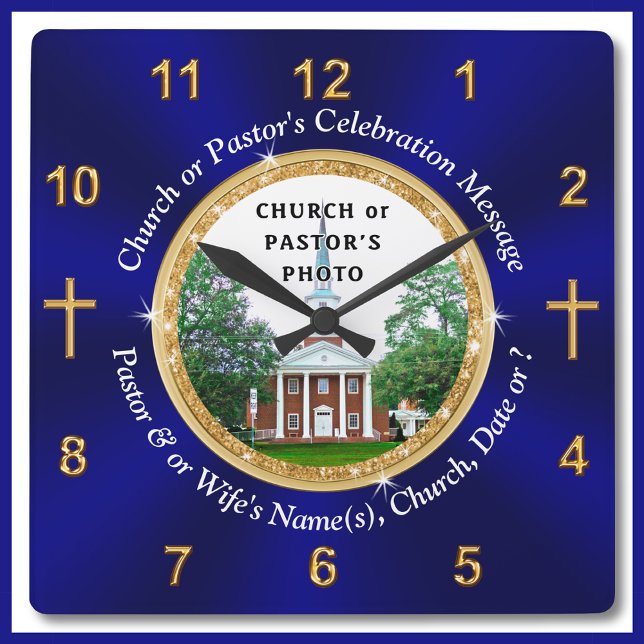 Photo, Personalized, Christian Gifts for Pastors Square Wall Clock (Pastor Appreciation Gift Ideas. Church Anniversary Gifts. Gift ideas for Pastors. Pastor Gifts.)