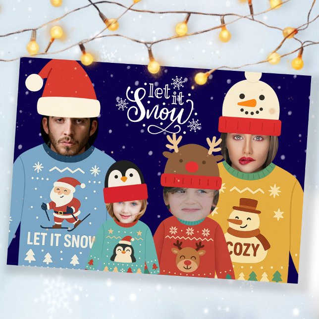 Photo Personalized Christmas Family Holiday Card (Photo Personalized Christmas Family Holiday Card by Ricaso. Add 4 faces to this fun greeting)