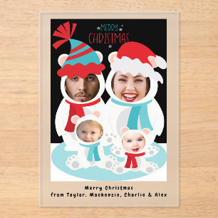 Photo Personalized Christmas Polar Bear Family Acrylic Invitations