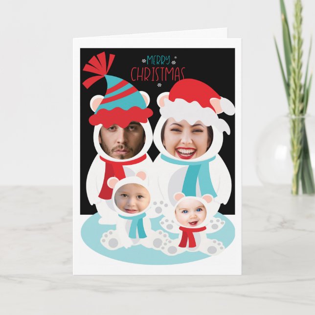 Photo Personalized Christmas Polar Bear Family Card (Front)