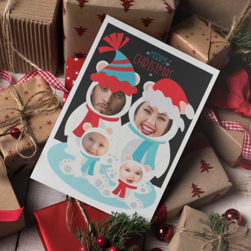 Photo Personalized Christmas Polar Bear Family Holiday Card