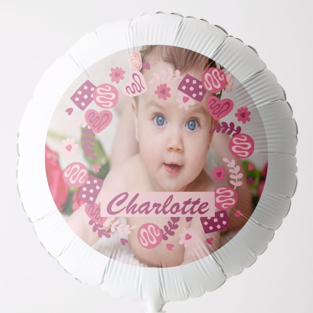Photo Personalized Custom Made Hearts And Flower Balloon (Front)