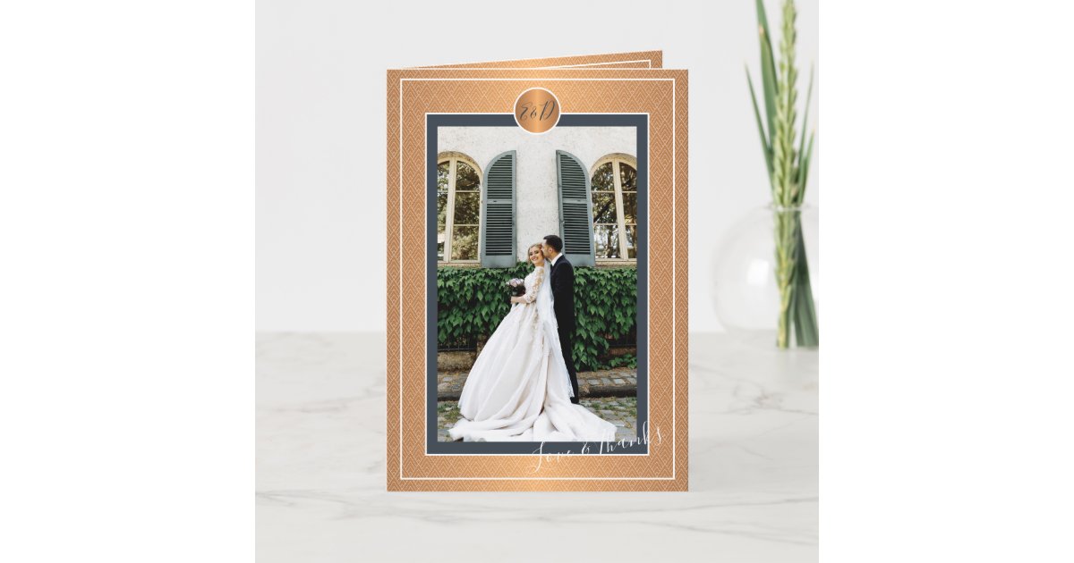 Photo personalized elegant navy gold wedding thank you card | Zazzle