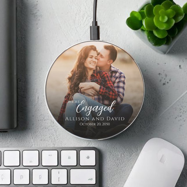 Photo Personalized Engagement  Wireless Charger (Just engaged photo personalized phone charger)
