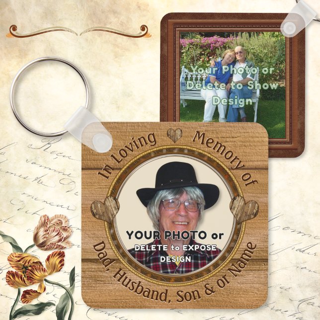 Photo Personalized Funeral Favors. Cheap Memorial Keychain (Funeral keepsakes for guests with 1 or 2 Photos or delete. Memorial keychains. Photo memory gifts.)