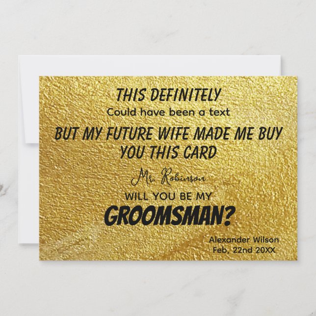 Photo Personalized Funny Modern Gold Groomsmen Invitation (Front)