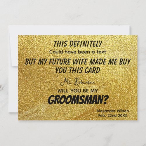 Photo Personalized Funny Modern Gold Groomsmen Invitation