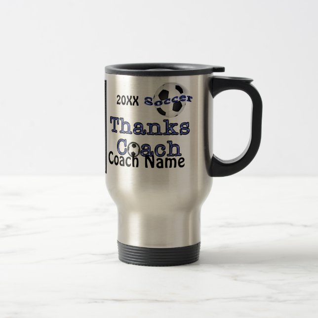PHOTO Personalized Gift Ideas for Coaches  Soccer Travel Mug (Right)