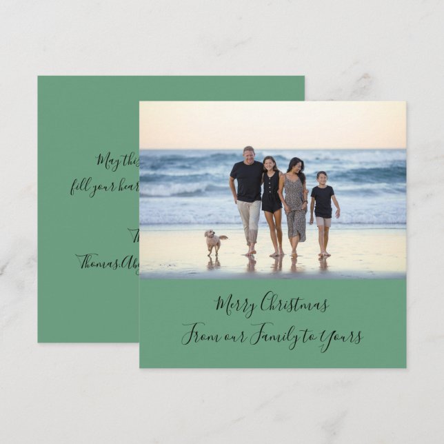 Photo Personalized Green Calligraphy Christmas Card (Front/Back)