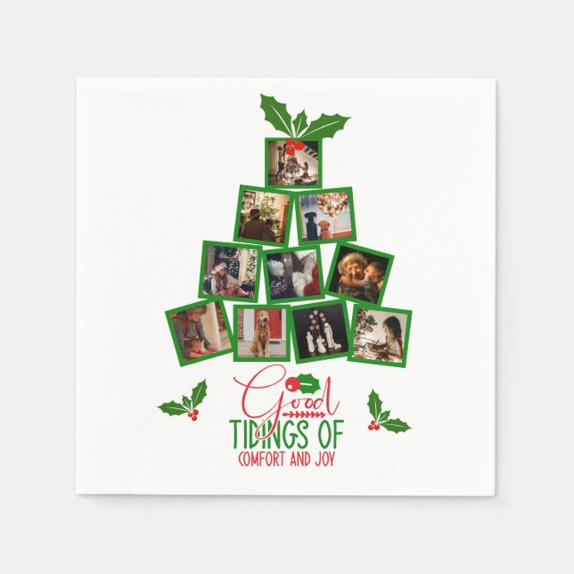 Photo Personalized Green Christmas Napkins (Front)