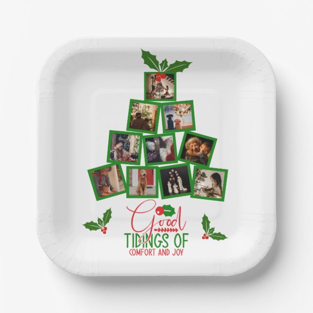 Photo Personalized Green Christmas Paper Plates (Front)