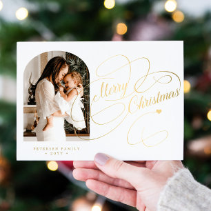 Photo personalized Merry Christmas elegant script Holiday Card