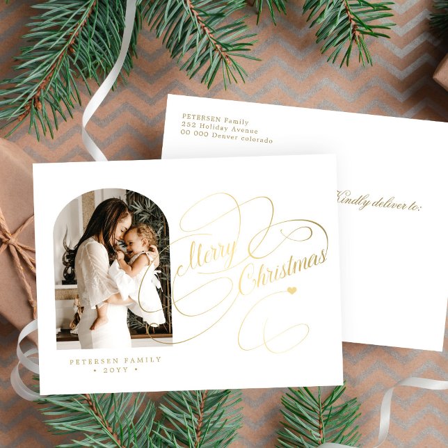 Photo personalized Merry Christmas elegant script Holiday Postcard (Creator Uploaded)