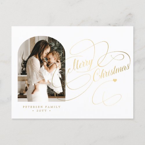 Photo personalized Merry Christmas elegant script Holiday Postcard