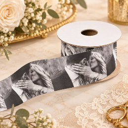 Photo Personalized Modern Wedding Engagement  Satin Ribbon