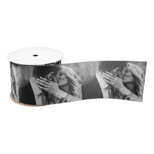 Photo Personalized Modern Wedding Engagement  Satin Ribbon