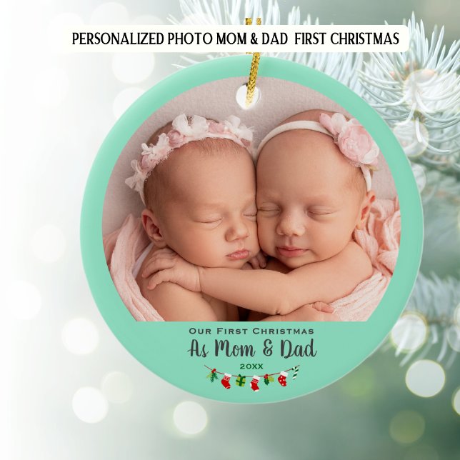 Photo Personalized Parents First Christmas Ceramic Ornament (Creator Uploaded)