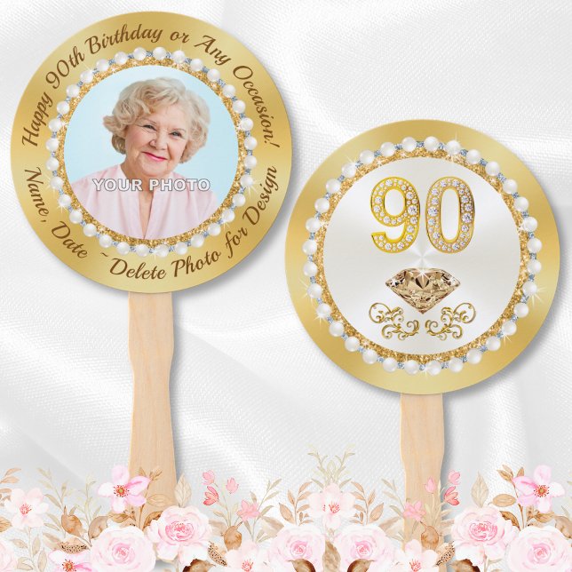 Photo Personalized Party Favors for 90th Birthday, Hand Fan (90th Birthday Party Favors, Fans. Elegant, 90th birthday party ideas for 90 year old mother, grandma)