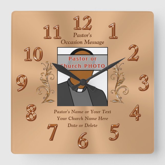 Photo, Personalized Pastor Anniversary Gift Ideas Square Wall Clock (Front)