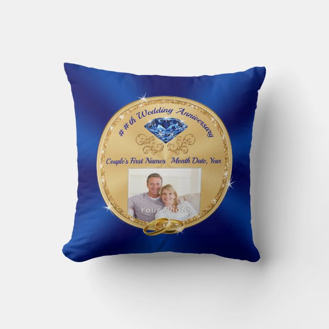 Photo Personalized Sapphire Anniversary Parents Throw Pillow (Front)