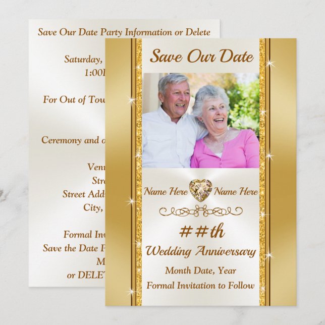 Photo Personalized, Save the Date Gold and Ivory Invitation (Front/Back)