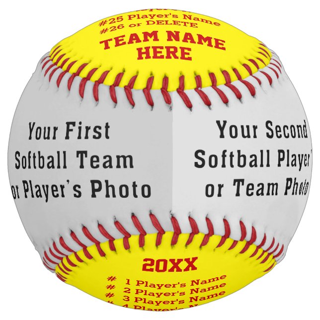Photo Personalized Softball, All Player's Names Softball (Front)