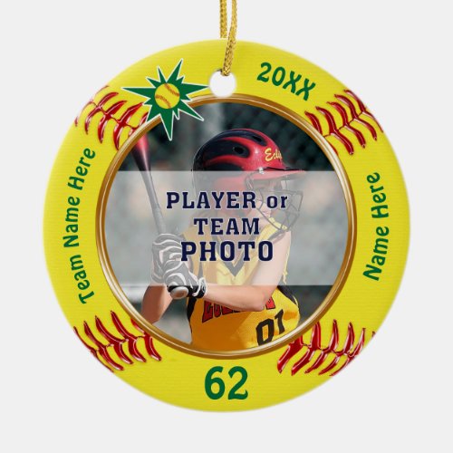 Photo Personalized Softball Gift Ideas for Players Ceramic Ornament