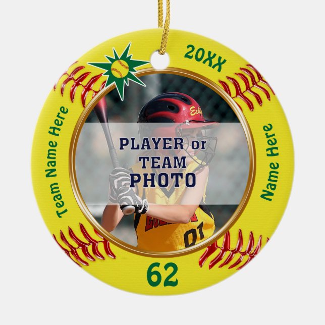 Photo Personalized Softball Gift Ideas for Players Ceramic Ornament (Front)