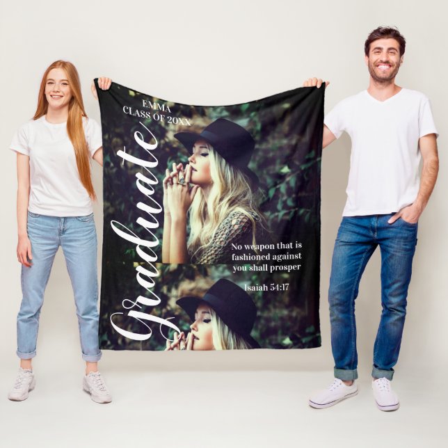 Photo Personalized Text Graduate Bible Scripture   Fleece Blanket (In Situ)